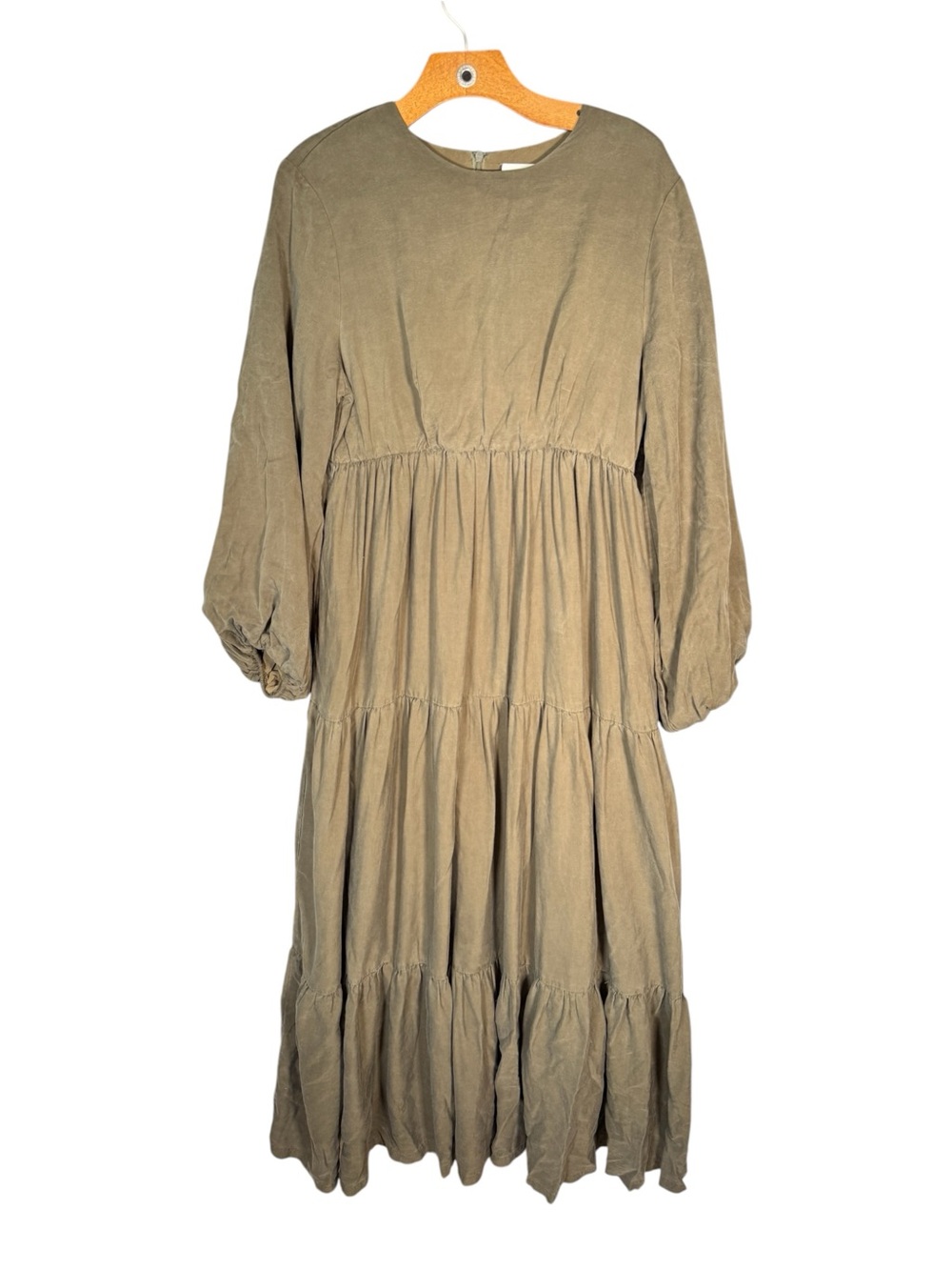 Veiled Collection Green Tiered Long Sleeve Maxi Dress Modest Minimalist L
